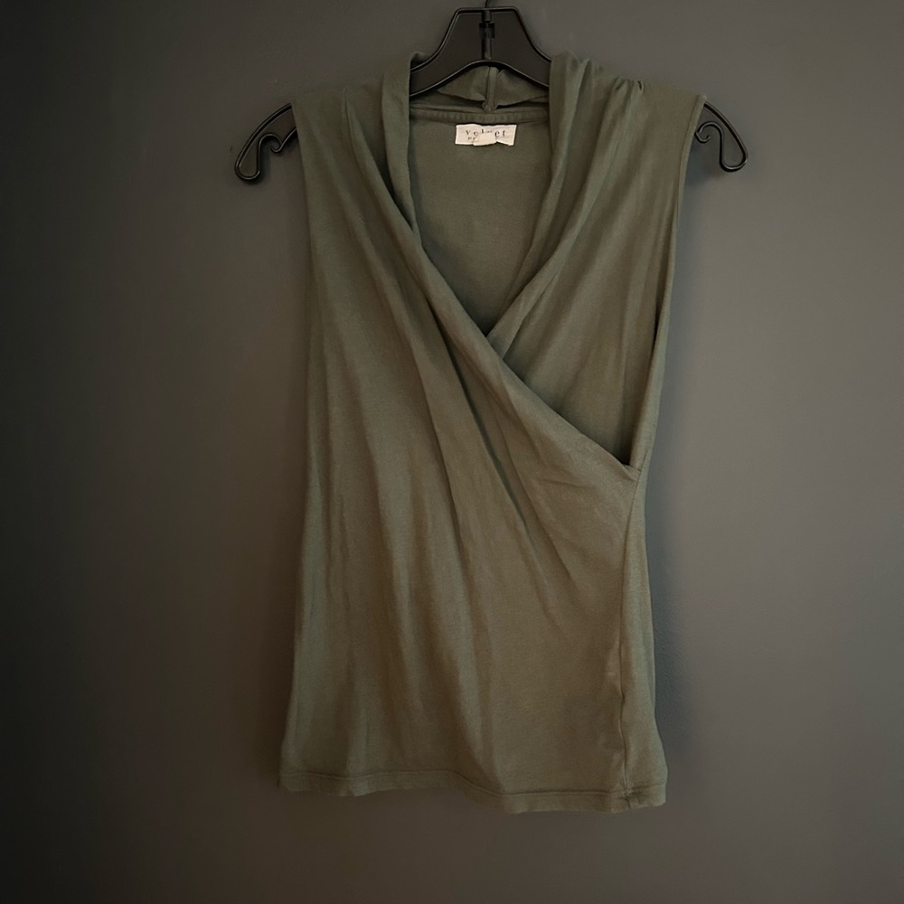 Velvet by Graham & Spencer Deep Drape Sage green Sleeveless Wrap top